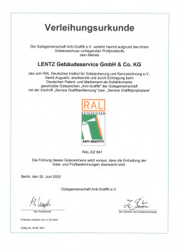 Verleihungsurkunde Anti-Graffiti e. V. Verleihungsurkunde Anti-Graffiti e. V.
